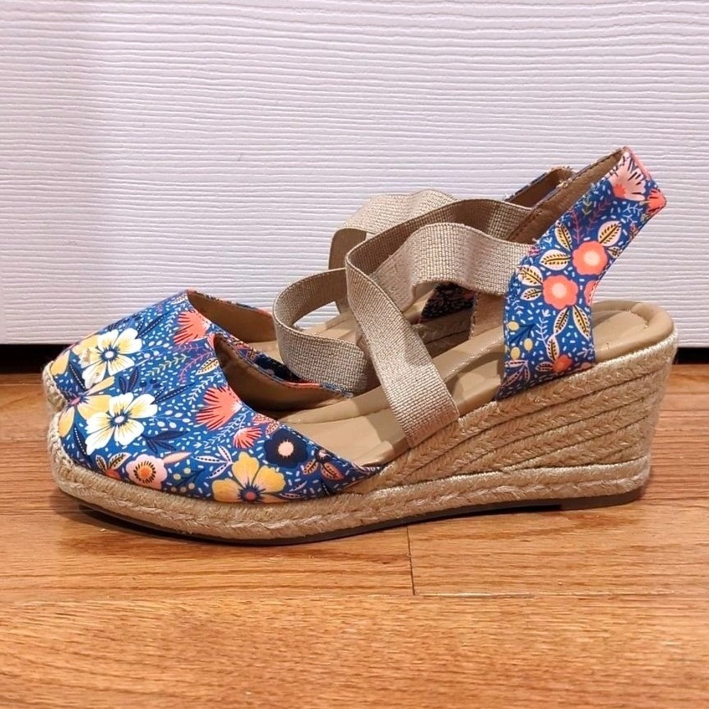 Boho Festival Floral Espadrille Wedge Sandals Easy Spirit‎ Blue Comfort 8W Indie
